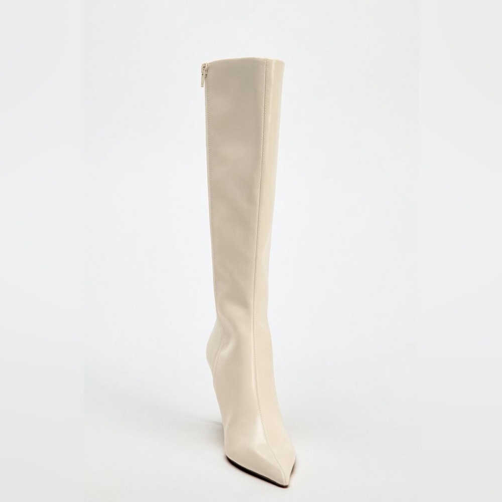NWT. Zara White Knee High Heel Boots. Size 10. - Picture 4 of 8